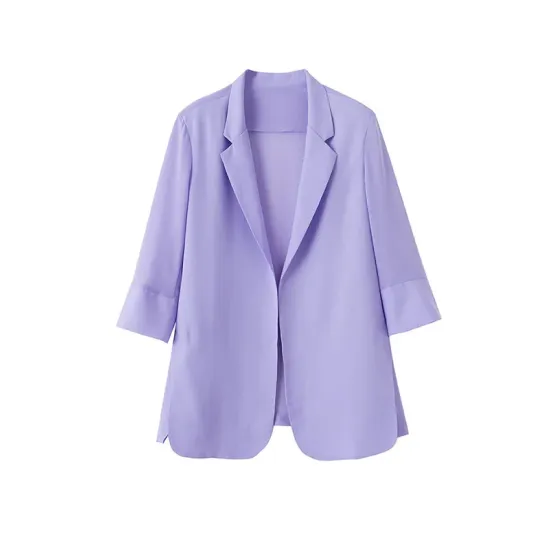 Solid Color Split-Side Sun Protection Long Sleeves Loose Notched Collar Outerwear Blazer Solid Color Split-Side Sun Protection Long Sleeves Loose Notched Collar Outerwear Blazer