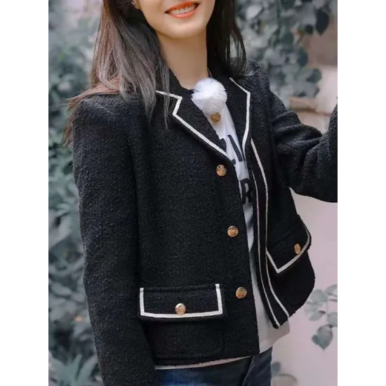 Buttoned Pockets Long Sleeves Loose Notched Collar Woolen Coat Outerwear Buttoned Pockets Long Sleeves Loose Notched Collar Woolen Coat Outerwear