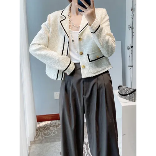 Buttoned Pockets Long Sleeves Loose Notched Collar Woolen Coat Outerwear Buttoned Pockets Long Sleeves Loose Notched Collar Woolen Coat Outerwear