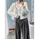 Buttoned Pockets Long Sleeves Loose Notched Collar Woolen Coat Outerwear Buttoned Pockets Long Sleeves Loose Notched Collar Woolen Coat Outerwear