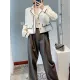 Buttoned Pockets Long Sleeves Loose Notched Collar Woolen Coat Outerwear Buttoned Pockets Long Sleeves Loose Notched Collar Woolen Coat Outerwear