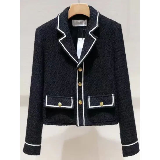 Buttoned Pockets Long Sleeves Loose Notched Collar Woolen Coat Outerwear Buttoned Pockets Long Sleeves Loose Notched Collar Woolen Coat Outerwear