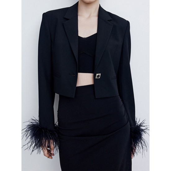 Buttoned Solid Color Tasseled Long Sleeves Notched Collar Outerwear Blazer Buttoned Solid Color Tasseled Long Sleeves Notched Collar Outerwear Blazer