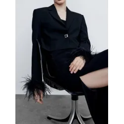 Buttoned Solid Color Tasseled Long Sleeves Notched Collar Outerwear Blazer