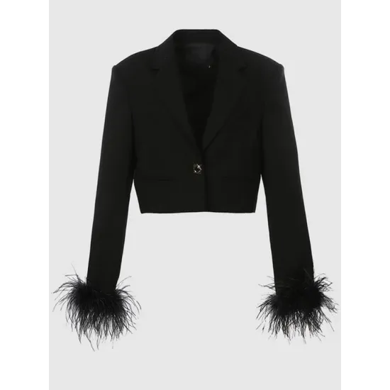 Buttoned Solid Color Tasseled Long Sleeves Notched Collar Outerwear Blazer Buttoned Solid Color Tasseled Long Sleeves Notched Collar Outerwear Blazer