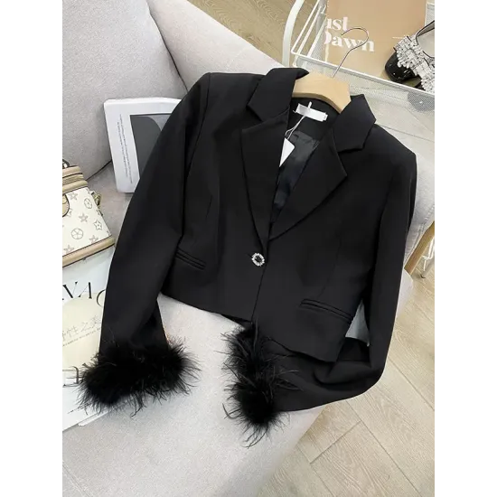 Buttoned Solid Color Tasseled Long Sleeves Notched Collar Outerwear Blazer Buttoned Solid Color Tasseled Long Sleeves Notched Collar Outerwear Blazer