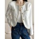 Buttoned Pockets Split-Joint Long Sleeves Loose Round-neck Outerwear Buttoned Pockets Split-Joint Long Sleeves Loose Round-neck Outerwear