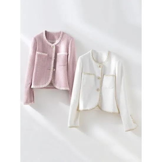 Buttoned Pockets Split-Joint Long Sleeves Loose Round-neck Outerwear Buttoned Pockets Split-Joint Long Sleeves Loose Round-neck Outerwear
