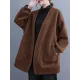 Pockets Solid Color Long Sleeves Loose Collarless Outerwear Pockets Solid Color Long Sleeves Loose Collarless Outerwear
