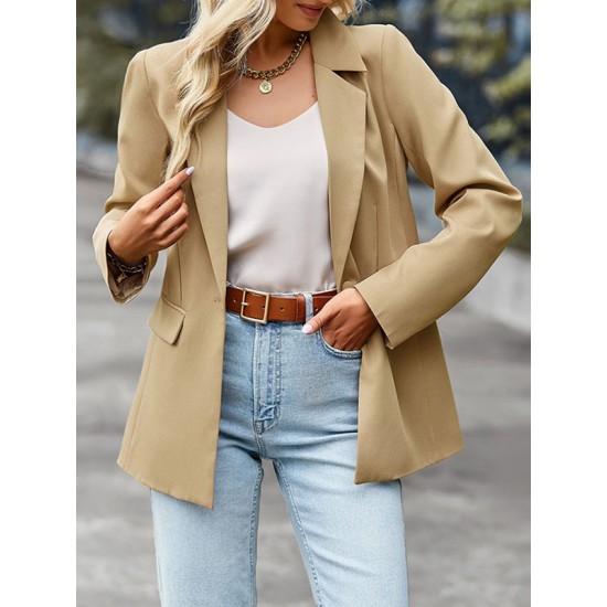 Solid Color Split-Joint Long Sleeves Loose Lapel Outerwear Blazer Solid Color Split-Joint Long Sleeves Loose Lapel Outerwear Blazer