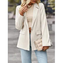 Solid Color Split-Joint Long Sleeves Loose Lapel Outerwear Blazer