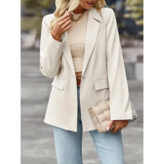 Solid Color Split-Joint Long Sleeves Loose Lapel Outerwear Blazer Solid Color Split-Joint Long Sleeves Loose Lapel Outerwear Blazer