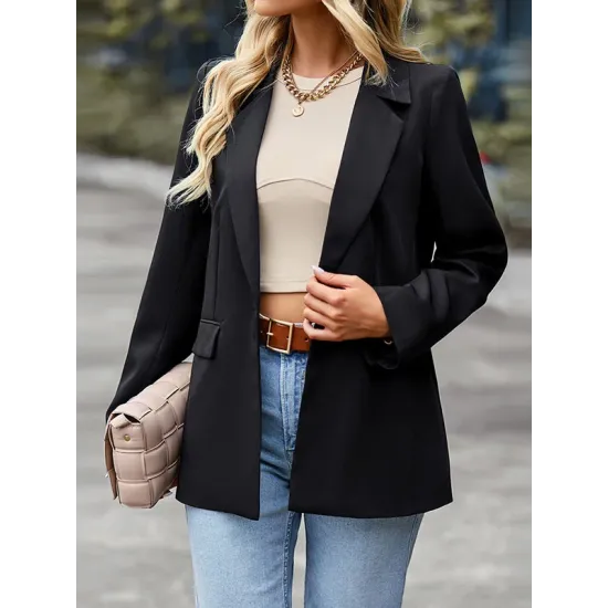 Solid Color Split-Joint Long Sleeves Loose Lapel Outerwear Blazer Solid Color Split-Joint Long Sleeves Loose Lapel Outerwear Blazer