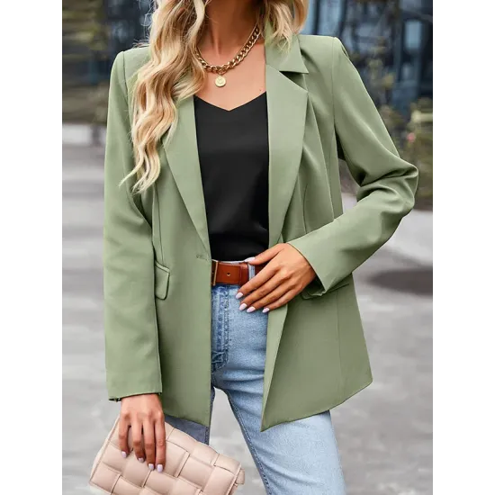 Solid Color Split-Joint Long Sleeves Loose Lapel Outerwear Blazer Solid Color Split-Joint Long Sleeves Loose Lapel Outerwear Blazer