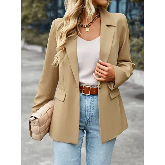 Solid Color Split-Joint Long Sleeves Loose Lapel Outerwear Blazer Solid Color Split-Joint Long Sleeves Loose Lapel Outerwear Blazer