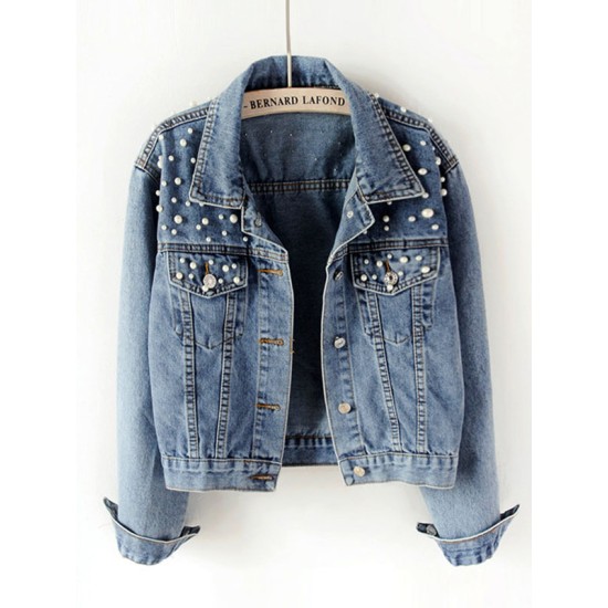 Denim Split-Joint Long Sleeves Lapel Jackets Denim Split-Joint Long Sleeves Lapel Jackets