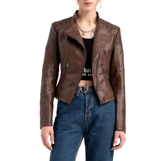 Split-Joint Zipper Long Sleeves Mock Neck Outerwear PU Jackets Split-Joint Zipper Long Sleeves Mock Neck Outerwear PU Jackets