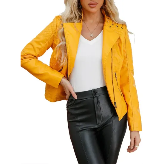 Split-Joint Zipper Long Sleeves Mock Neck Outerwear PU Jackets Split-Joint Zipper Long Sleeves Mock Neck Outerwear PU Jackets