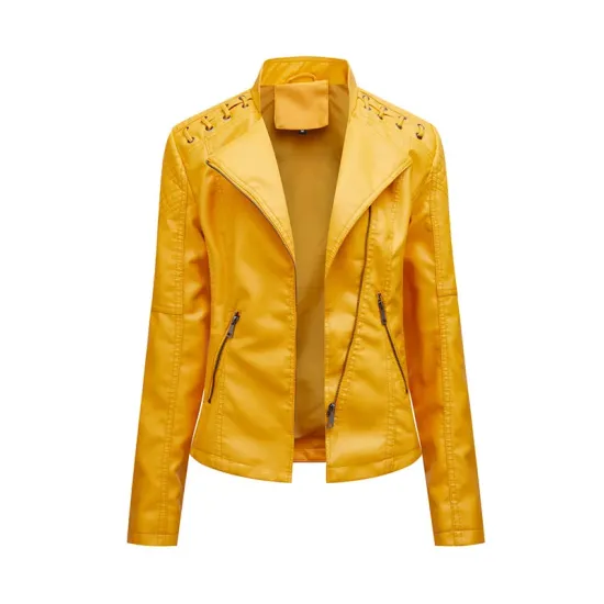Split-Joint Zipper Long Sleeves Mock Neck Outerwear PU Jackets Split-Joint Zipper Long Sleeves Mock Neck Outerwear PU Jackets