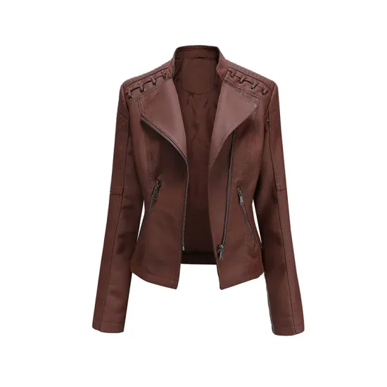 Split-Joint Zipper Long Sleeves Mock Neck Outerwear PU Jackets Split-Joint Zipper Long Sleeves Mock Neck Outerwear PU Jackets