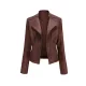 Split-Joint Zipper Long Sleeves Mock Neck Outerwear PU Jackets Split-Joint Zipper Long Sleeves Mock Neck Outerwear PU Jackets