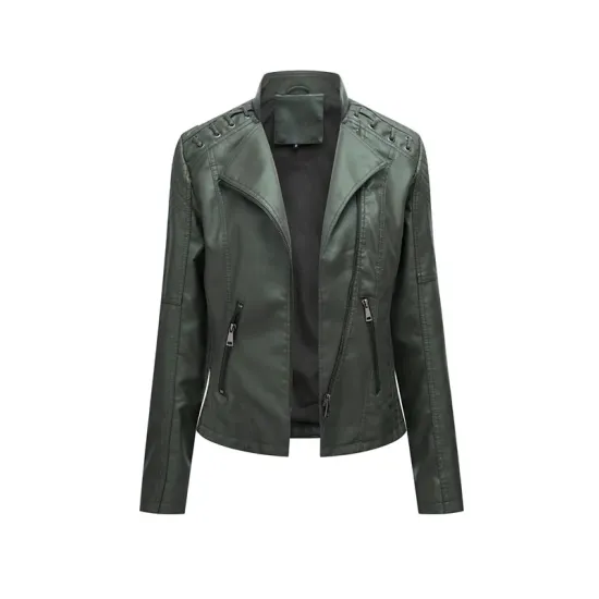 Split-Joint Zipper Long Sleeves Mock Neck Outerwear PU Jackets Split-Joint Zipper Long Sleeves Mock Neck Outerwear PU Jackets