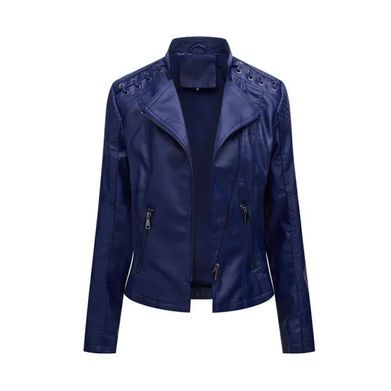 Split-Joint Zipper Long Sleeves Mock Neck Outerwear PU Jackets Split-Joint Zipper Long Sleeves Mock Neck Outerwear PU Jackets