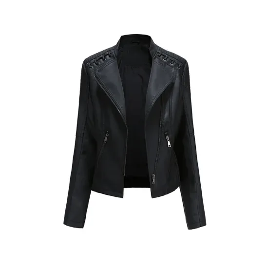 Split-Joint Zipper Long Sleeves Mock Neck Outerwear PU Jackets Split-Joint Zipper Long Sleeves Mock Neck Outerwear PU Jackets