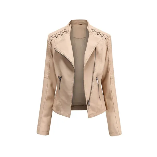 Split-Joint Zipper Long Sleeves Mock Neck Outerwear PU Jackets Split-Joint Zipper Long Sleeves Mock Neck Outerwear PU Jackets