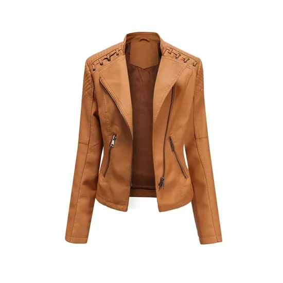 Split-Joint Zipper Long Sleeves Mock Neck Outerwear PU Jackets Split-Joint Zipper Long Sleeves Mock Neck Outerwear PU Jackets