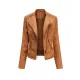 Split-Joint Zipper Long Sleeves Mock Neck Outerwear PU Jackets Split-Joint Zipper Long Sleeves Mock Neck Outerwear PU Jackets