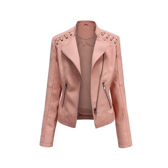 Split-Joint Zipper Long Sleeves Mock Neck Outerwear PU Jackets Split-Joint Zipper Long Sleeves Mock Neck Outerwear PU Jackets