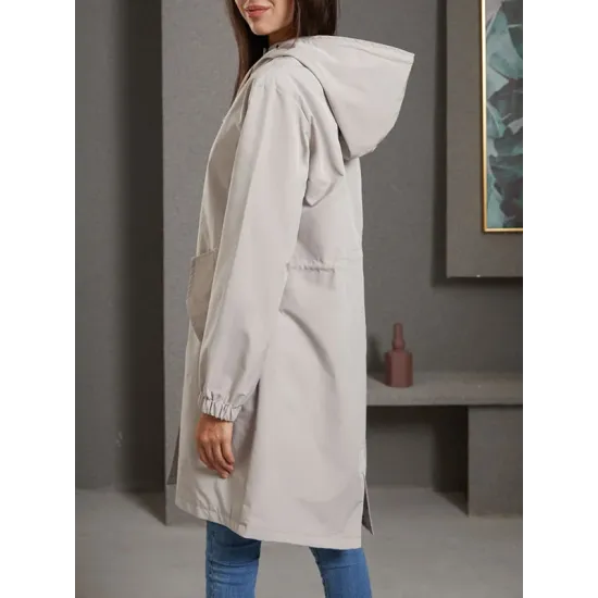 Buttoned Drawstring Elasticity Hooded Pockets Split-Back Waterproof Long Sleeves Loose High-Neck Trench Coats Buttoned Drawstring Elasticity Hooded Pockets Split-Back Waterproof Long Sleeves Loose High-Neck Trench Coats