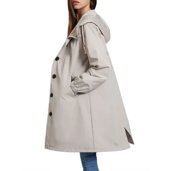 Buttoned Drawstring Elasticity Hooded Pockets Split-Back Waterproof Long Sleeves Loose High-Neck Trench Coats Buttoned Drawstring Elasticity Hooded Pockets Split-Back Waterproof Long Sleeves Loose High-Neck Trench Coats