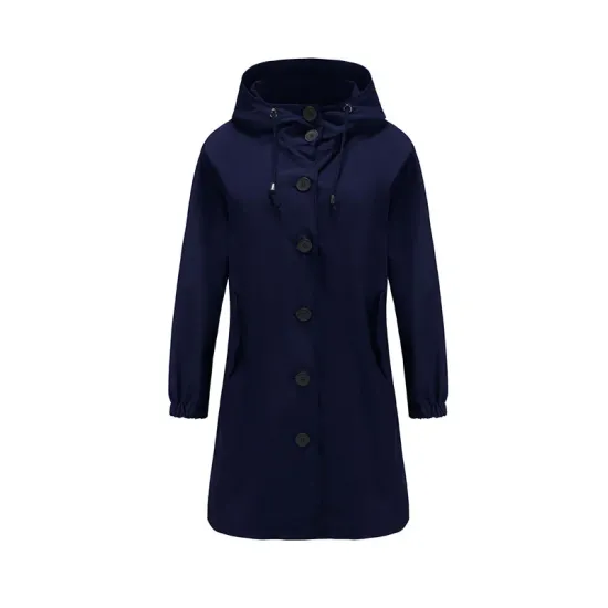 Buttoned Drawstring Elasticity Hooded Pockets Split-Back Waterproof Long Sleeves Loose High-Neck Trench Coats Buttoned Drawstring Elasticity Hooded Pockets Split-Back Waterproof Long Sleeves Loose High-Neck Trench Coats