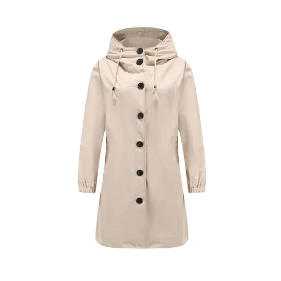 Buttoned Drawstring Elasticity Hooded Pockets Split-Back Waterproof Long Sleeves Loose High-Neck Trench Coats Buttoned Drawstring Elasticity Hooded Pockets Split-Back Waterproof Long Sleeves Loose High-Neck Trench Coats