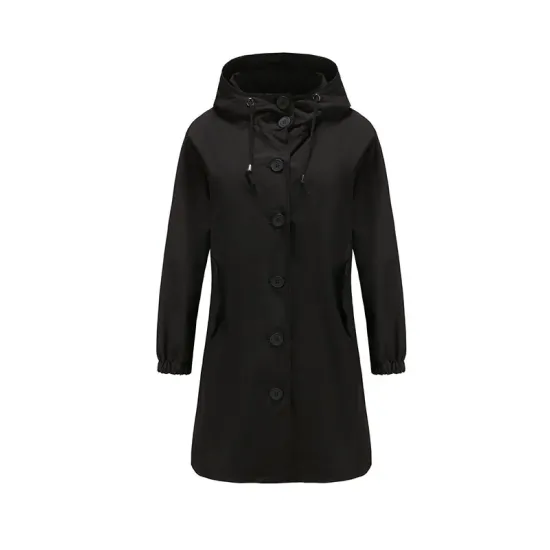 Buttoned Drawstring Elasticity Hooded Pockets Split-Back Waterproof Long Sleeves Loose High-Neck Trench Coats Buttoned Drawstring Elasticity Hooded Pockets Split-Back Waterproof Long Sleeves Loose High-Neck Trench Coats