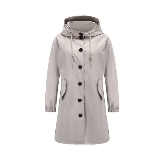 Buttoned Drawstring Elasticity Hooded Pockets Split-Back Waterproof Long Sleeves Loose High-Neck Trench Coats Buttoned Drawstring Elasticity Hooded Pockets Split-Back Waterproof Long Sleeves Loose High-Neck Trench Coats