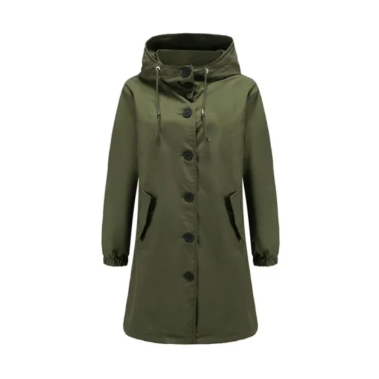Buttoned Drawstring Elasticity Hooded Pockets Split-Back Waterproof Long Sleeves Loose High-Neck Trench Coats Buttoned Drawstring Elasticity Hooded Pockets Split-Back Waterproof Long Sleeves Loose High-Neck Trench Coats