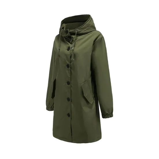Buttoned Drawstring Elasticity Hooded Pockets Split-Back Waterproof Long Sleeves Loose High-Neck Trench Coats Buttoned Drawstring Elasticity Hooded Pockets Split-Back Waterproof Long Sleeves Loose High-Neck Trench Coats