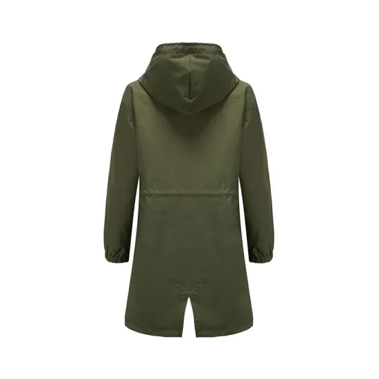 Buttoned Drawstring Elasticity Hooded Pockets Split-Back Waterproof Long Sleeves Loose High-Neck Trench Coats Buttoned Drawstring Elasticity Hooded Pockets Split-Back Waterproof Long Sleeves Loose High-Neck Trench Coats