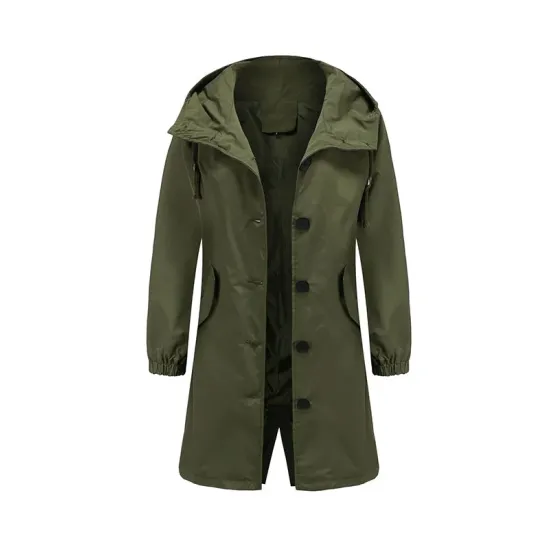 Buttoned Drawstring Elasticity Hooded Pockets Split-Back Waterproof Long Sleeves Loose High-Neck Trench Coats Buttoned Drawstring Elasticity Hooded Pockets Split-Back Waterproof Long Sleeves Loose High-Neck Trench Coats