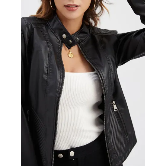 Buttoned Pockets Split-Joint Zipper Long Sleeves Plus Size Stand Collar Outerwear Jackets Buttoned Pockets Split-Joint Zipper Long Sleeves Plus Size Stand Collar Outerwear Jackets