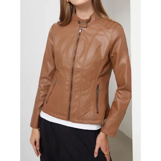 Buttoned Pockets Split-Joint Zipper Long Sleeves Plus Size Stand Collar Outerwear Jackets Buttoned Pockets Split-Joint Zipper Long Sleeves Plus Size Stand Collar Outerwear Jackets