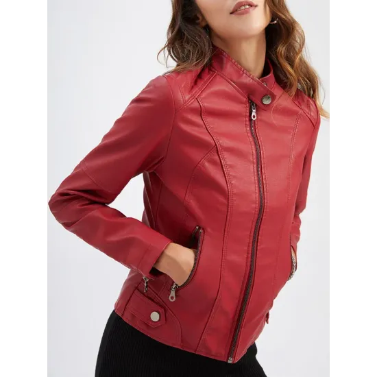 Buttoned Pockets Zipper Long Sleeves Plus Size Stand Collar Outerwear Jackets Buttoned Pockets Zipper Long Sleeves Plus Size Stand Collar Outerwear Jackets