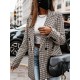 Buttoned Houndstooth Long Sleeves Loose Notched Collar Outerwear Blazer Buttoned Houndstooth Long Sleeves Loose Notched Collar Outerwear Blazer