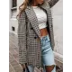 Buttoned Houndstooth Long Sleeves Loose Notched Collar Outerwear Blazer Buttoned Houndstooth Long Sleeves Loose Notched Collar Outerwear Blazer