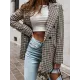Buttoned Houndstooth Long Sleeves Loose Notched Collar Outerwear Blazer Buttoned Houndstooth Long Sleeves Loose Notched Collar Outerwear Blazer