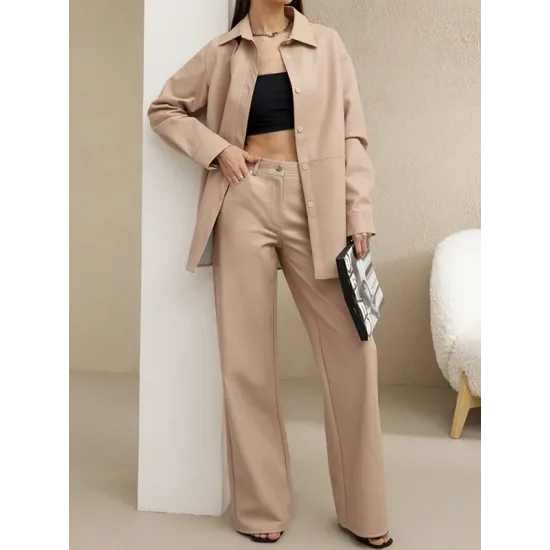 Solid Color Split-Joint Long Sleeves Loose Lapel Outerwear Jackets Solid Color Split-Joint Long Sleeves Loose Lapel Outerwear Jackets