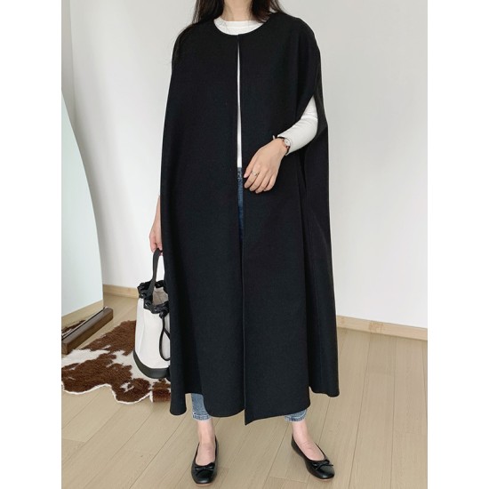 Solid Color Loose Sleeveless Round-Neck Outerwear Cape Solid Color Loose Sleeveless Round-Neck Outerwear Cape